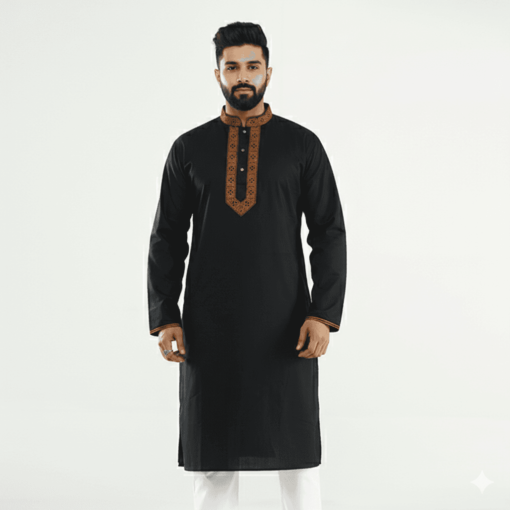 Premium Black Cotton Panjabi for Men | Stylish Traditional Kurta for Eid, Wedding & Festive Wear | Soft Breathable Fabric | Comfortable Slim Fit Design | Elegant Ethnic Outfit for Party & Casual Use | Trendy Classic Black Panjabi Collection