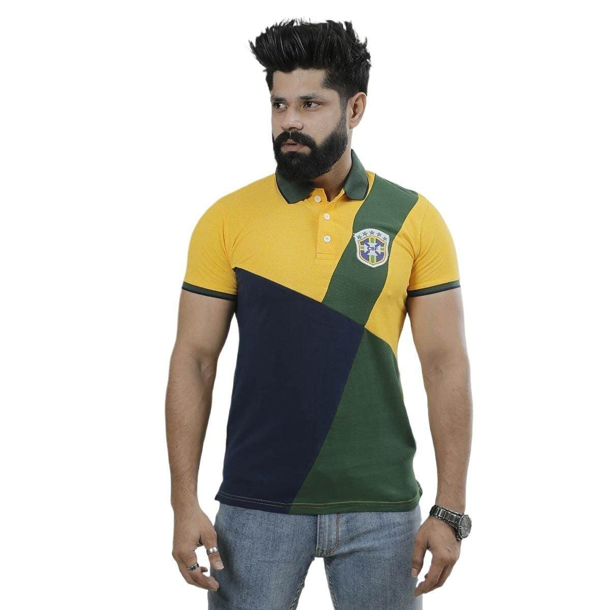 Blue, green and yellow colour polo t shirt for men | Premium polo t shirt for men new 2024 brand | Brazil supporter polo tshirt