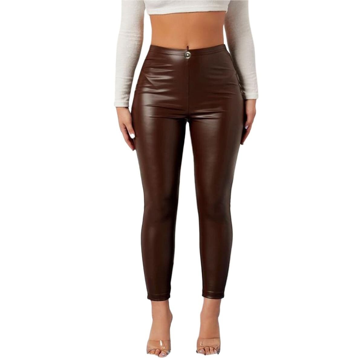 Leather pants for women stylish | Chocolate colous womens pants | High quality narrow pants for ladies