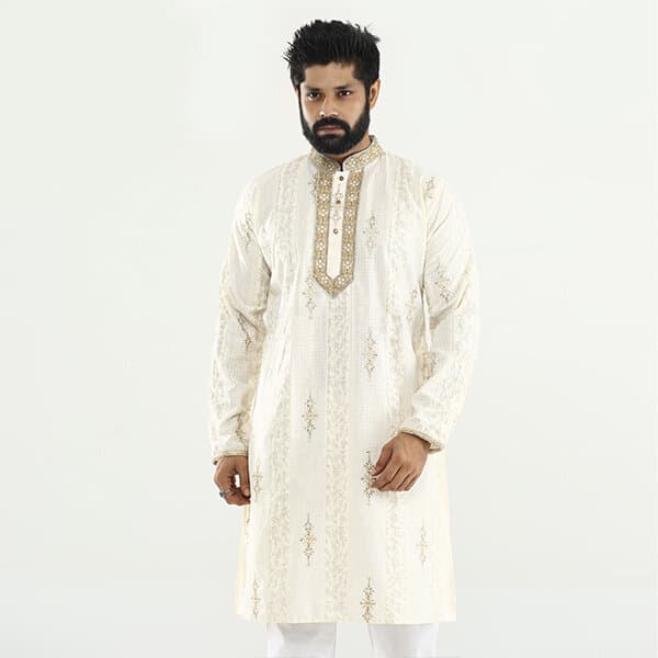Premium Indian Embroidery Style Golden Panjabi for Men â Elegant Festive Wear, Luxurious Golden Fabric, Traditional Indian Design, Comfortable Fit, Perfect for Weddings, Parties & Cultural Events â Stylish Menâs Ethnic Outfit thumbnail