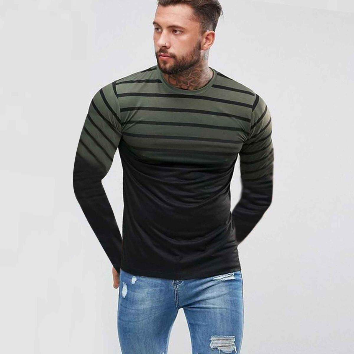 full sleeve tshirt for men | Tshirt for men olive colour | olive tshirt for men | tshirt for men full sleeve winter | tshirt for men full hand | tshirt for men full sleeve black | striped tshirt | tshirt for men green thumbnail