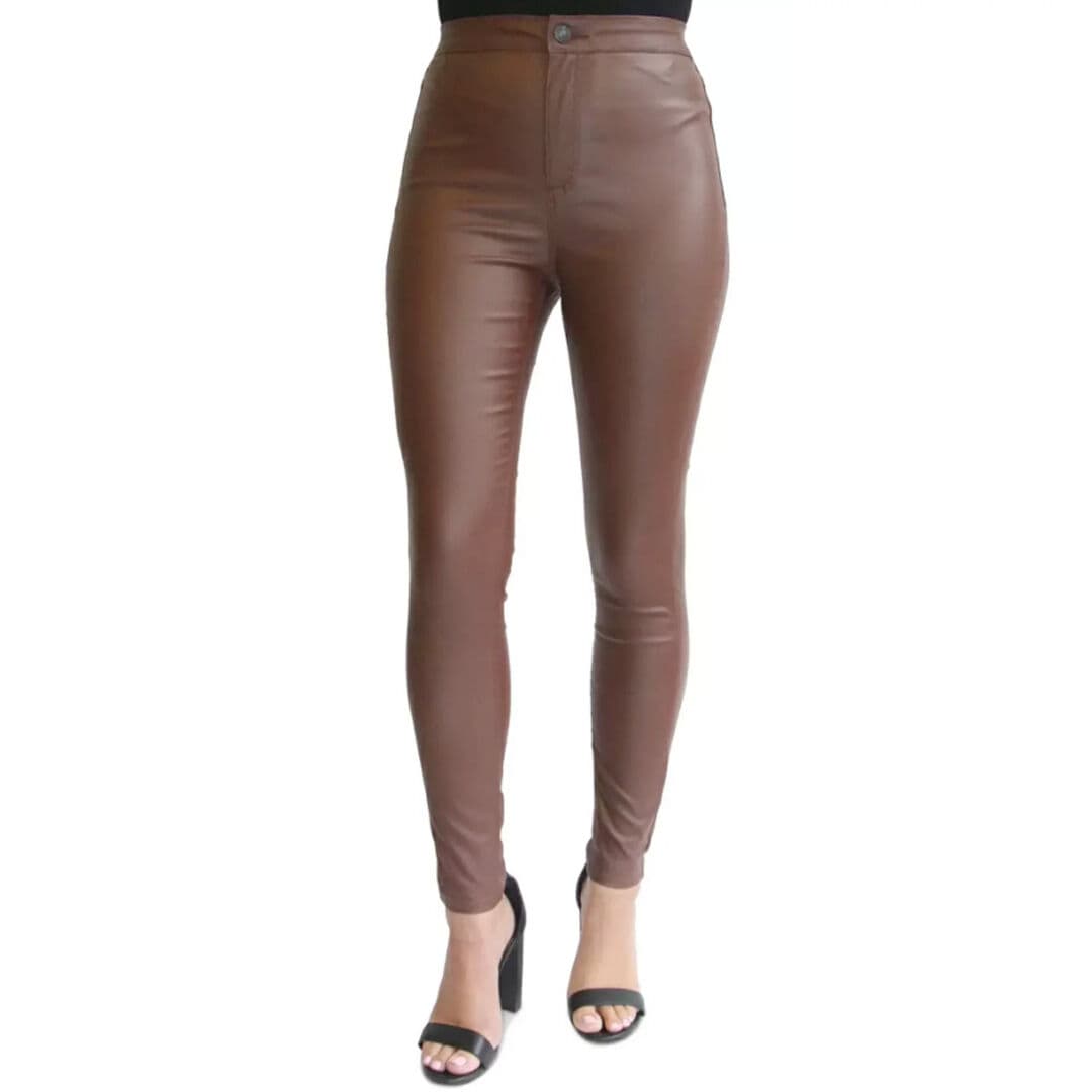 Leather pants for women stylish | Chocolate colous womens pants | High quality narrow pants for ladies thumbnail