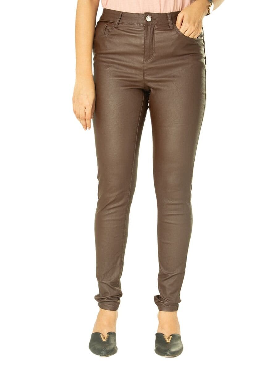Leather jeans pant for women new collection 2024 | Womens pant low price | chocolate black pant for women thumbnail