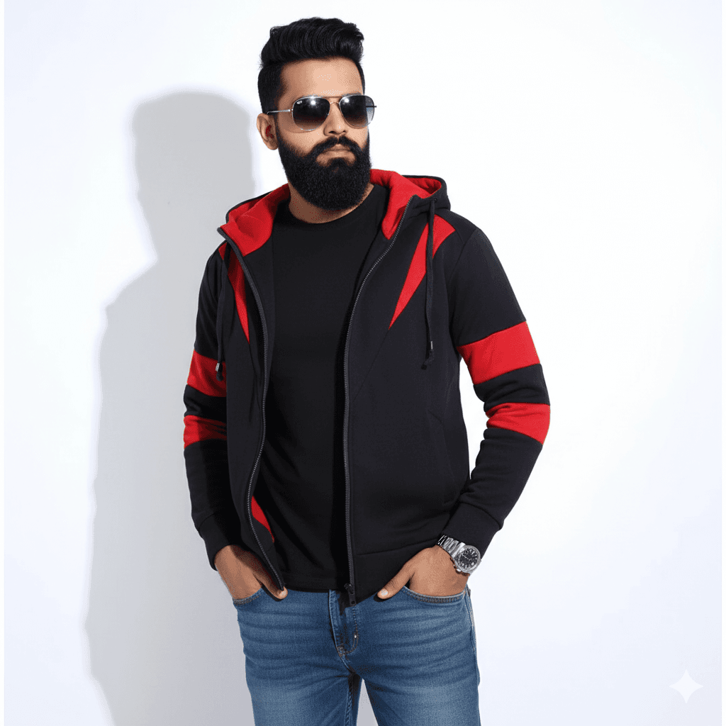 Hoodie for men black and red | Premium hoodie for men | Double part hoodie for men | Low price hoodie for men with zipper | hoodie for men new 2024 high quality
