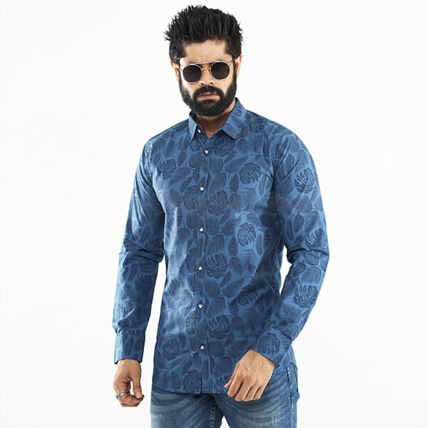 Royal Blue Cotton Casual Long Sleeve Shirt For Men thumbnail