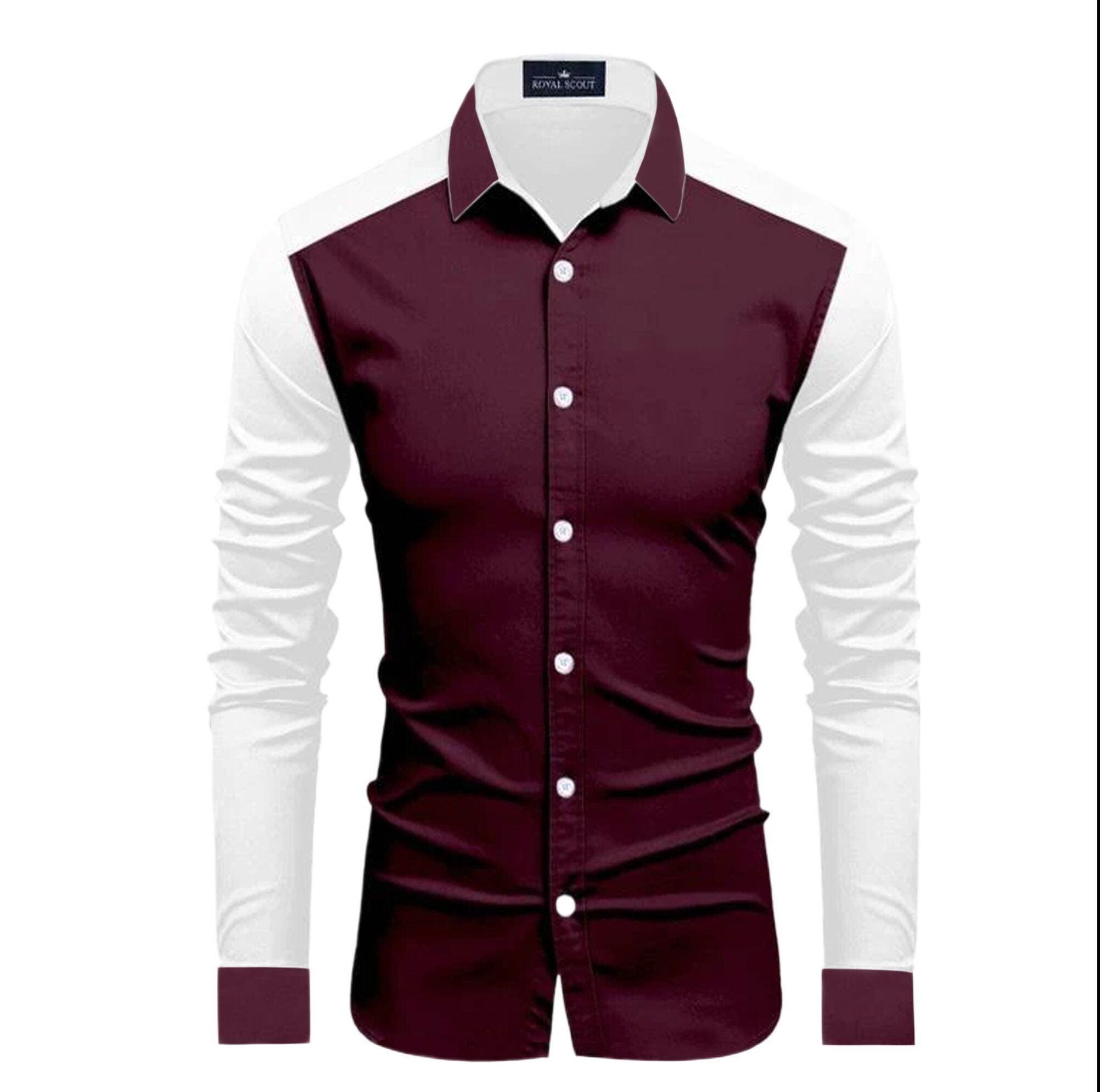 Maroon Cotton Full Sleeve Shirt For Men | Maroon shirt for men new 2024 brand stylish thumbnail