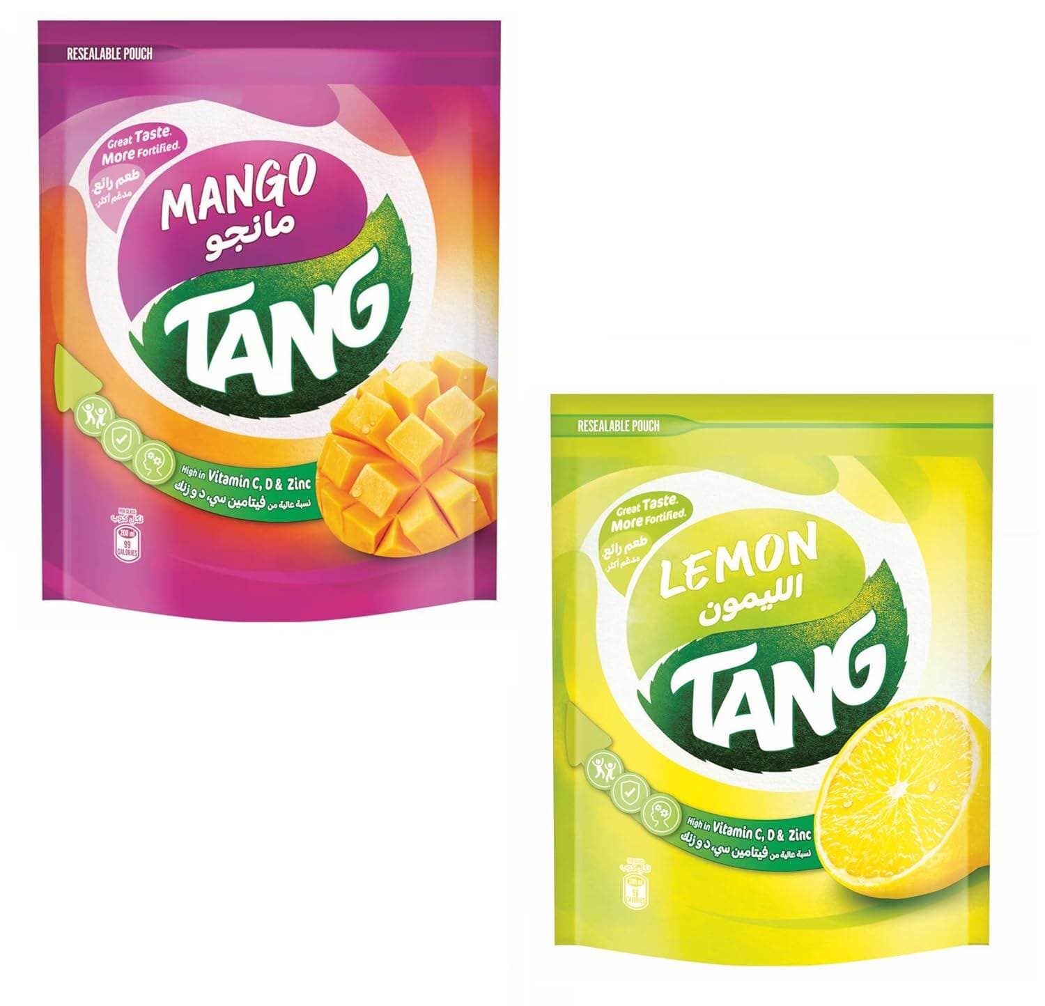 Tang Mango & Tang Lemon Flavoured Drink Mix with Vitamin C, D & Zinc, (1kg), Resealable Pouch | Imported From UAE