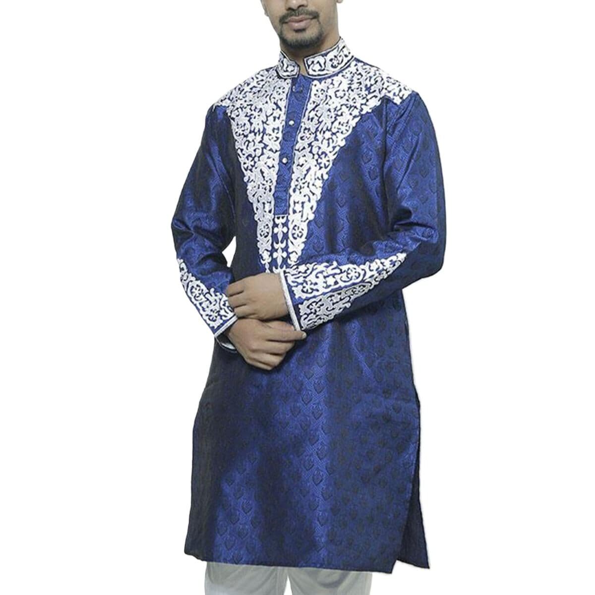 Indian katan panjabi for men new collection 2024 stylish | Indian wedding panjabi for men blue color thumbnail