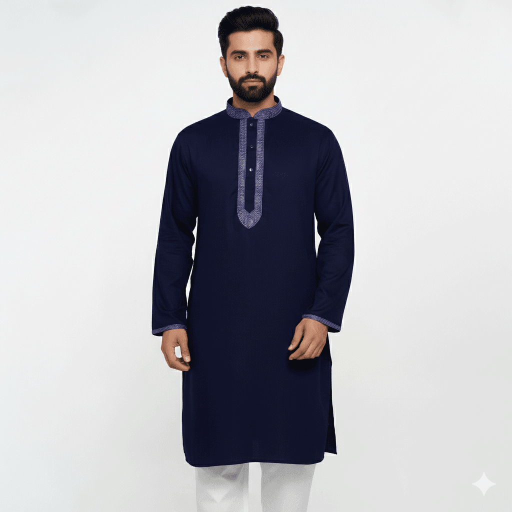Soft Linen Fabric Blue Panjabi for Men | Premium Quality Comfortable Ethnic Kurta | Lightweight Breathable Summer Wear | Stylish Traditional Outfit for Eid, Wedding & Festive Occasions | Modern Fit Classic Design Panjabi for Smart & Elegant Look