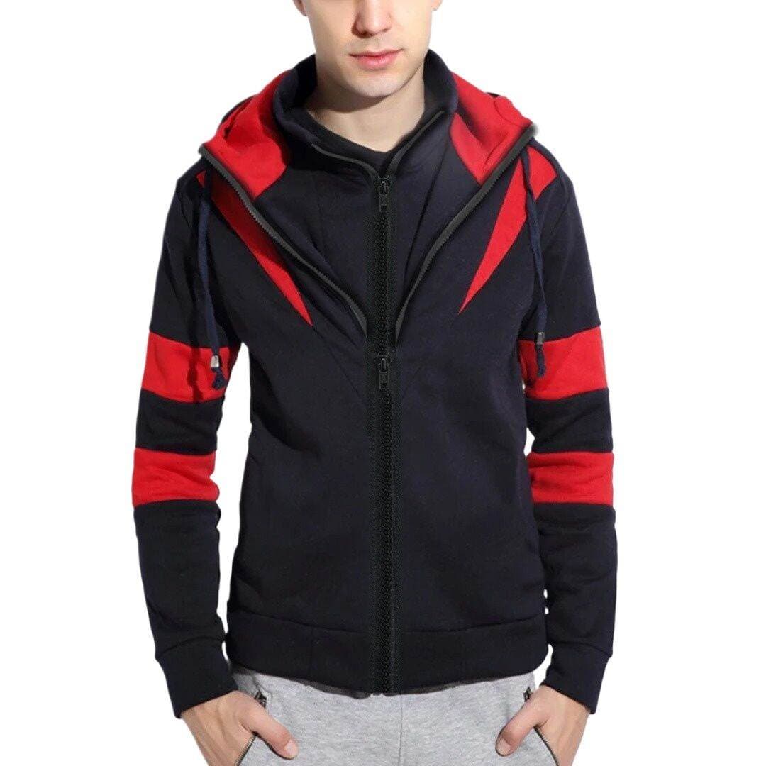 Premium double part hoodie for men black and red | High quality hoodie for men new collection 2025 | Black hoodie jacket for men thumbnail