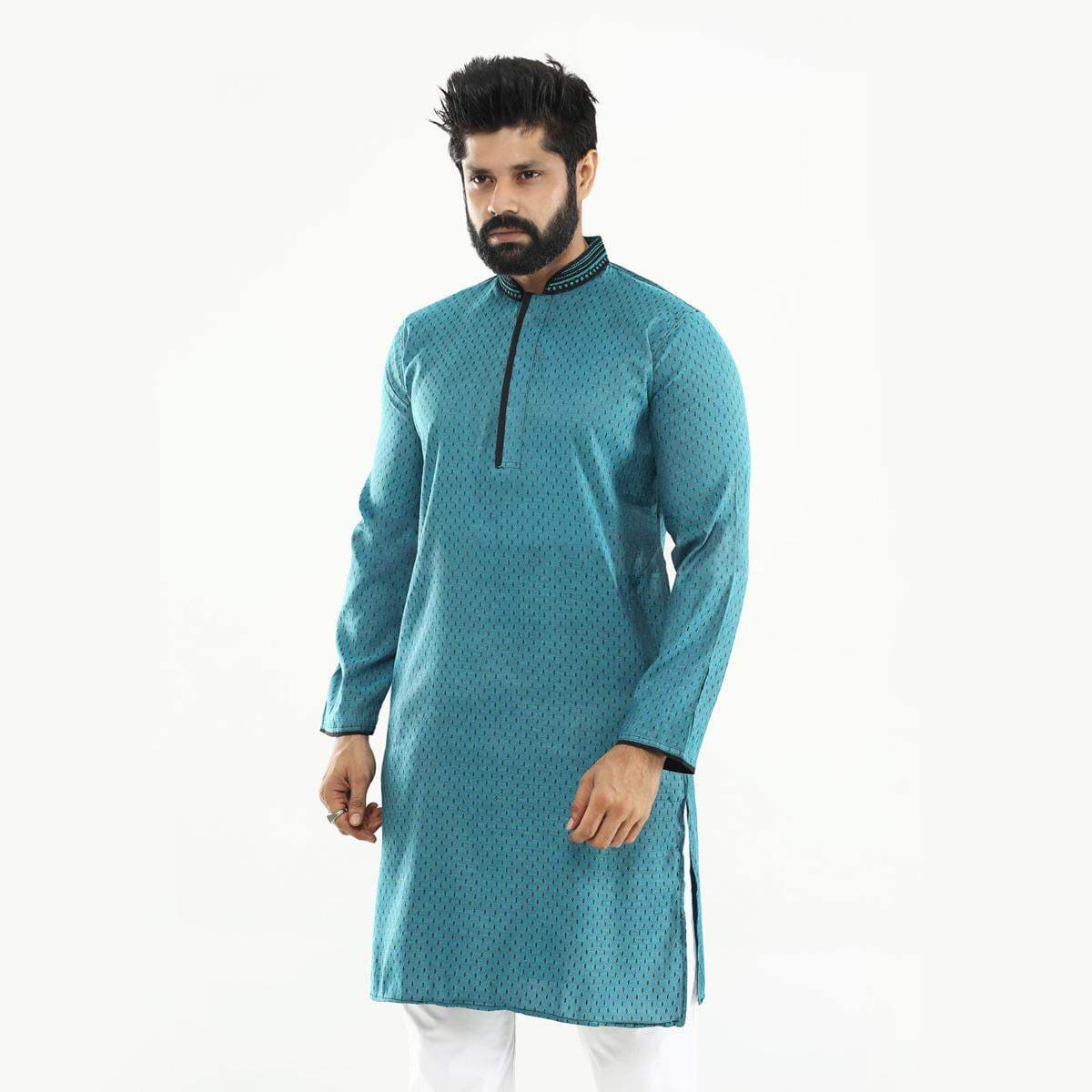 Blue Printed Cotton Panjabi for Men | Affordable Ethnic Wear | Premium Soft Breathable Fabric | Stylish Traditional Kurta for Eid, Wedding & Festive Occasion | Comfortable Regular Fit | Trendy Design | à¦¬à¦¾à¦à§à¦ à¦«à§à¦°à§à¦¨à§à¦¡à¦²à¦¿ à¦¦à¦¾à¦® thumbnail