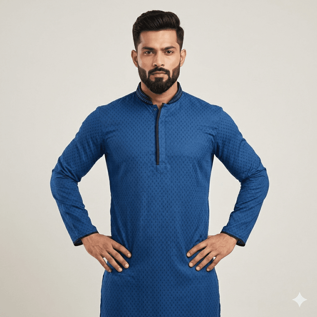 Blue Printed Cotton Panjabi for Men | Affordable Ethnic Wear | Premium Soft Breathable Fabric | Stylish Traditional Kurta for Eid, Wedding & Festive Occasion | Comfortable Regular Fit | Trendy Design | à¦¬à¦¾à¦à§à¦ à¦«à§à¦°à§à¦¨à§à¦¡à¦²à¦¿ à¦¦à¦¾à¦®