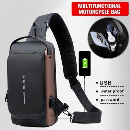 USB charging sport sling Anti-theft shoulder bag (brown shape thumbnail
