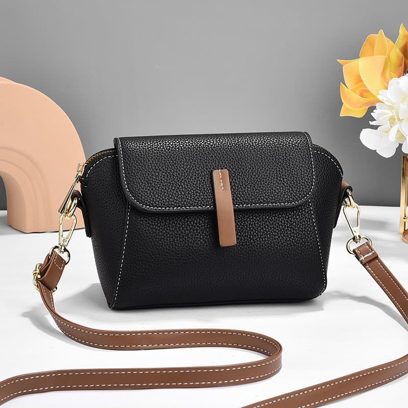 New Pu Leather Single Shoulder Niche Light Luxury Women’s Bag(Black)