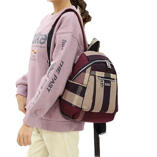 Nylon Backpack Durable Waterproof Casual Shoulder Bag (Wine Red) thumbnail