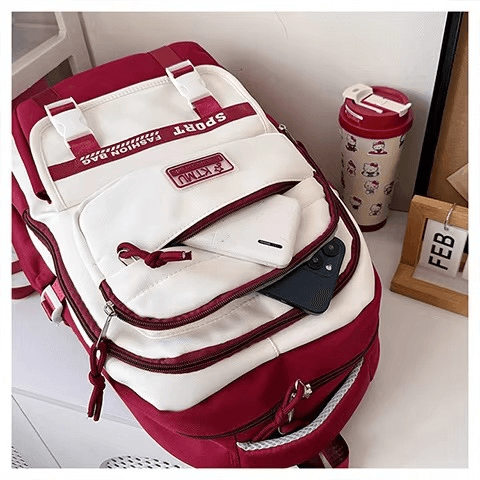 Academy Style School Bag Book Bag Lightweight College Student Backpack(Red) thumbnail