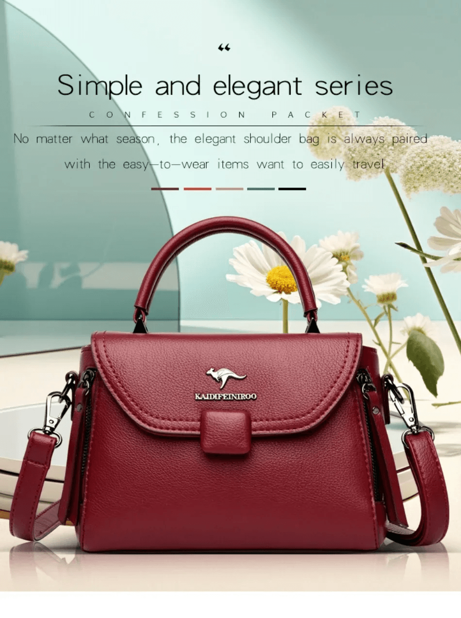 Luxury Designer Fashion High Quality Leather Kangaroo Handbag (Maroon) thumbnail