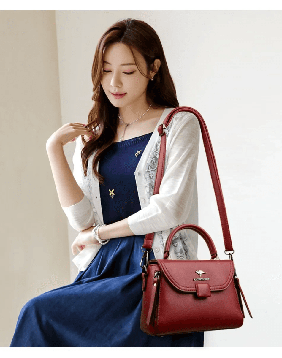 Luxury Designer Fashion High Quality Leather Kangaroo Handbag (Maroon) thumbnail