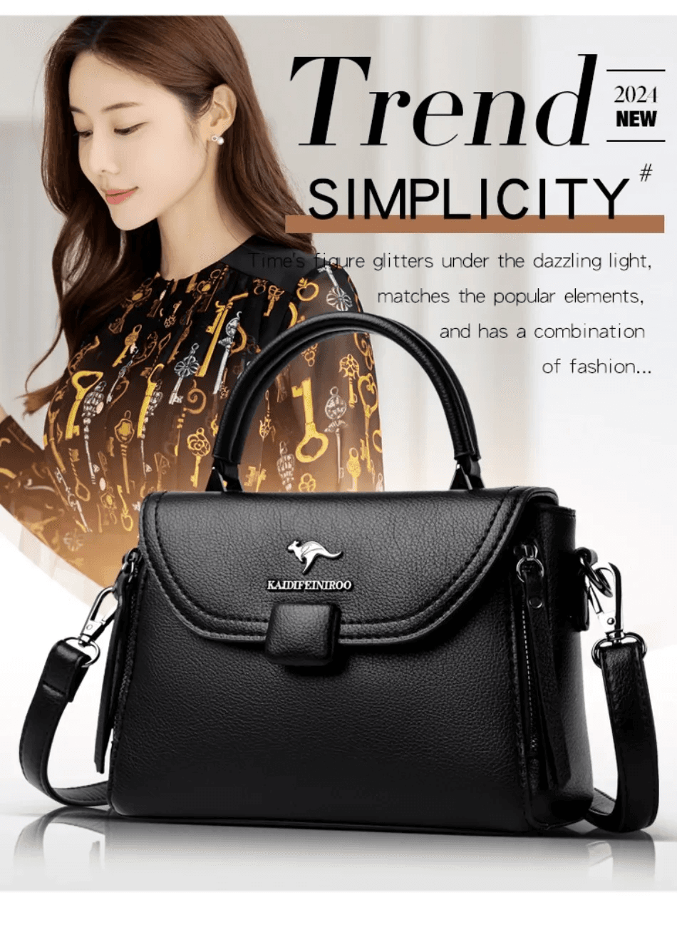 Luxury Designer Fashion High Quality Leather Kangaroo Handbag (Black) thumbnail