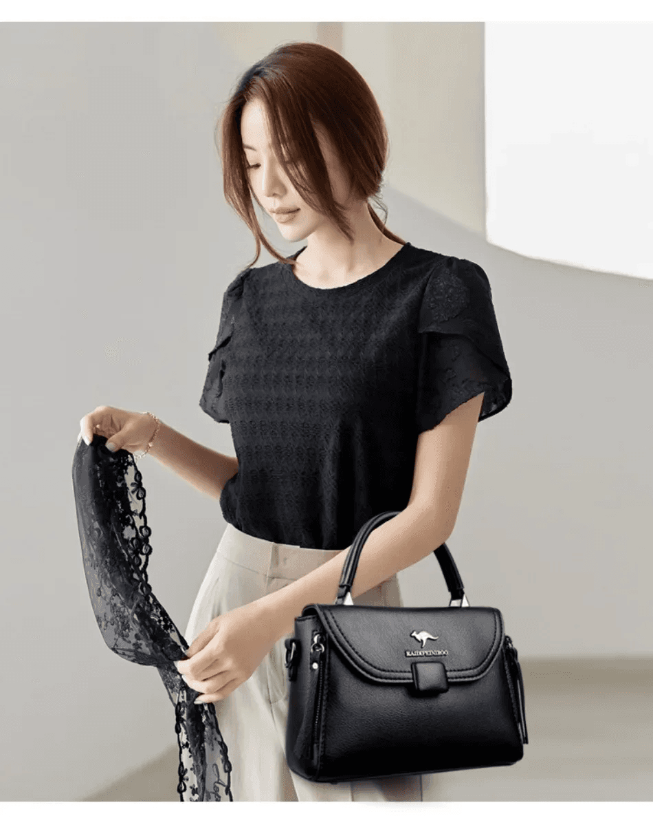 Luxury Designer Fashion High Quality Leather Kangaroo Handbag (Black) thumbnail
